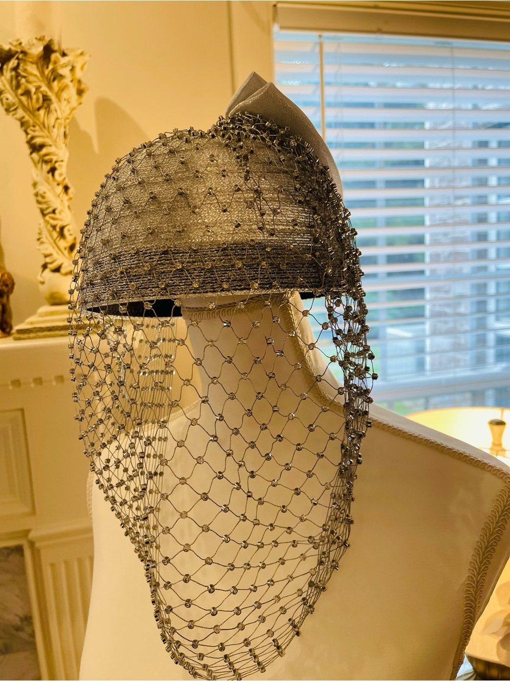 Silver Beaded Veil Fascinator Hat - Picture 4 of 13